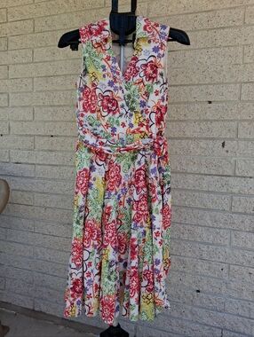 Talbots Dress Floral Collared Sleeveless Belted Summer Size 6